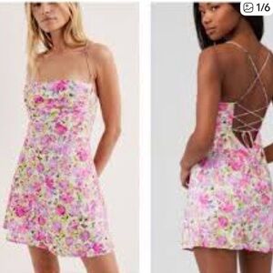 NWT For Love And Lemons Paulina Spaghetti Straps Pink Mini Dress Size M